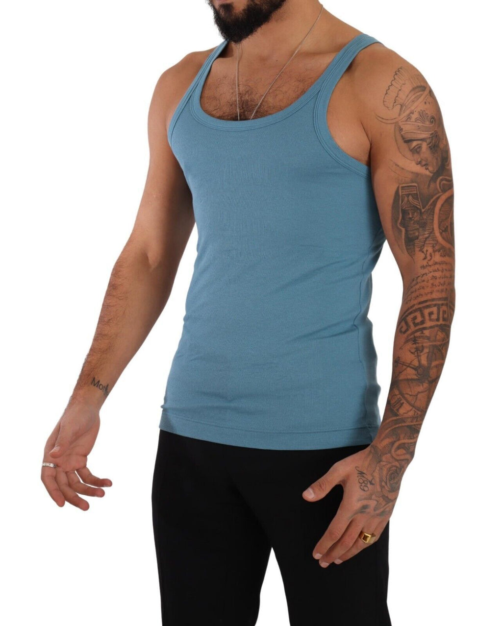 Blue Cotton Round Neck T-shirt Tank Underwear - it4-s
