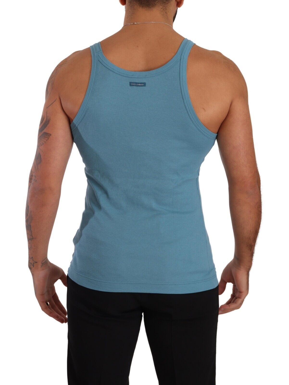 Blue Cotton Round Neck T-shirt Tank Underwear - it4-s