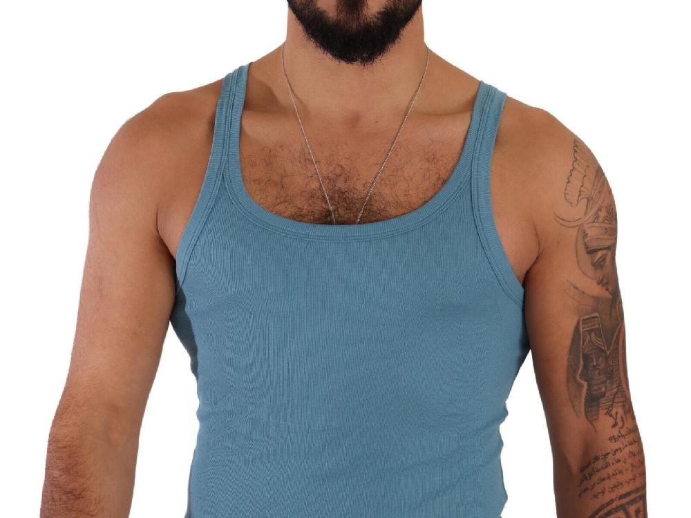 Blue Cotton Round Neck T-shirt Tank Underwear - it4-s