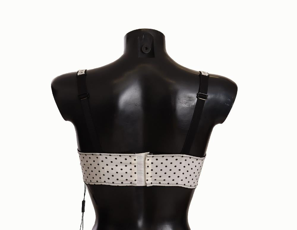 White Black Polka Dot Satin Lace Balconette Bra - it1-xs