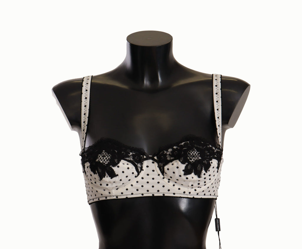 White Black Polka Dot Satin Lace Balconette Bra - it4-l