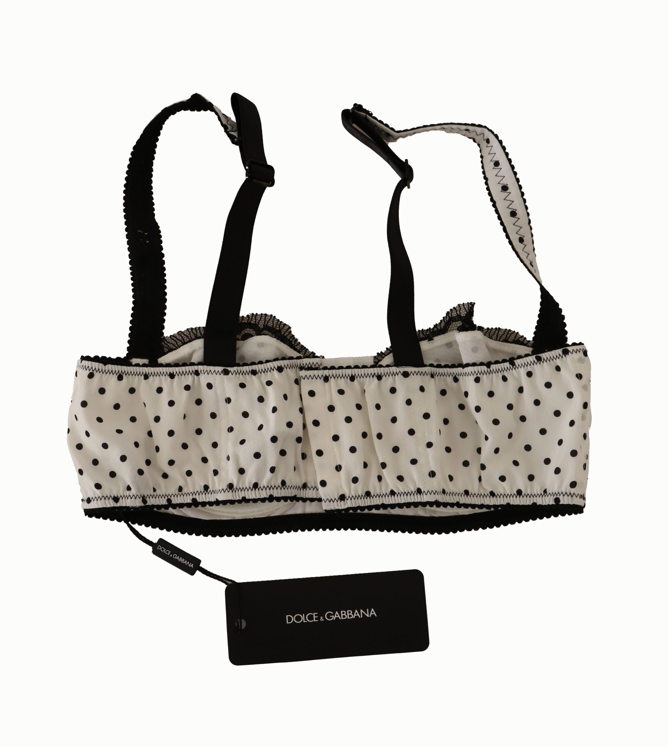 White Black Polka Dot Satin Lace Balconette Bra - it4-l