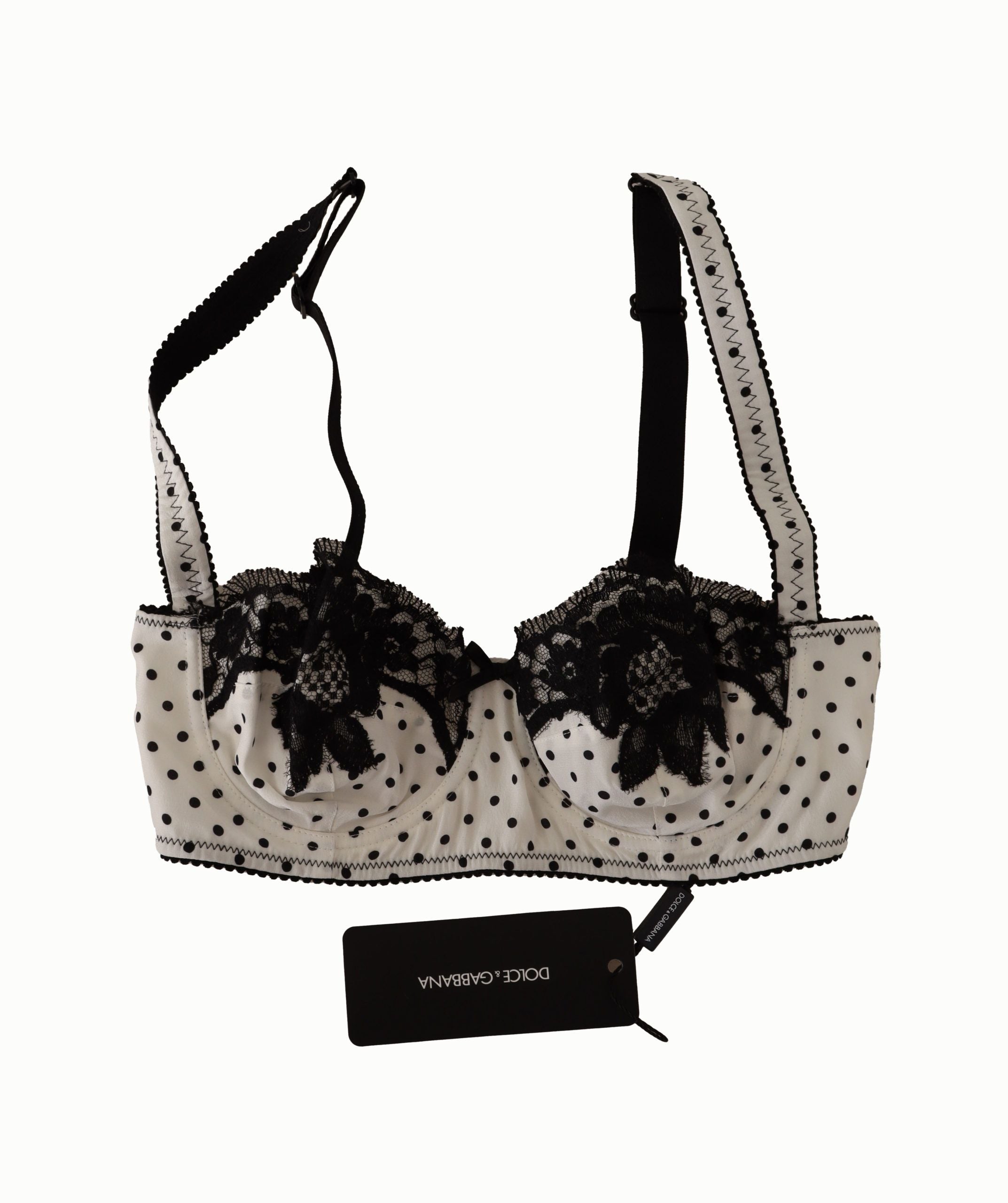 White Black Polka Dot Satin Lace Balconette Bra - it4-l