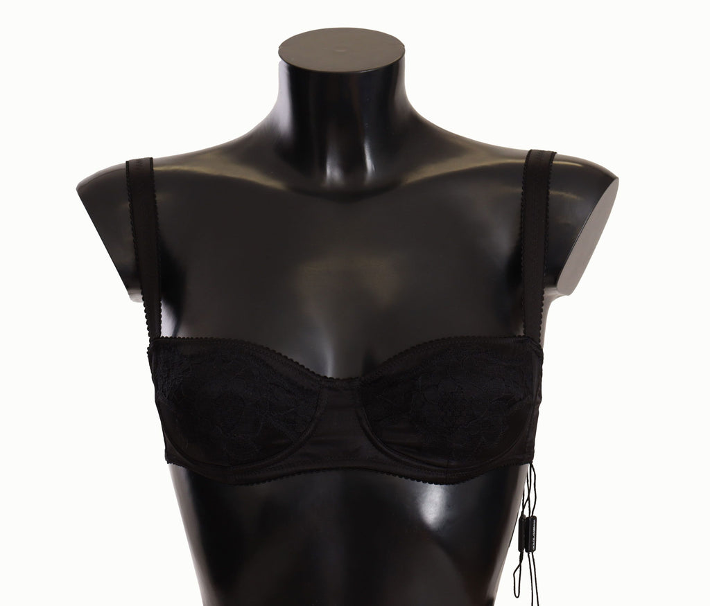 Black Polka Dot Satin Lace Balconette Bra - it1-xs