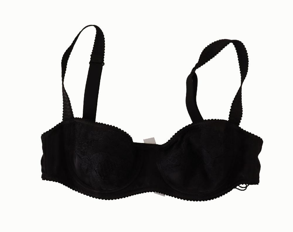 Black Polka Dot Satin Lace Balconette Bra - it1-xs