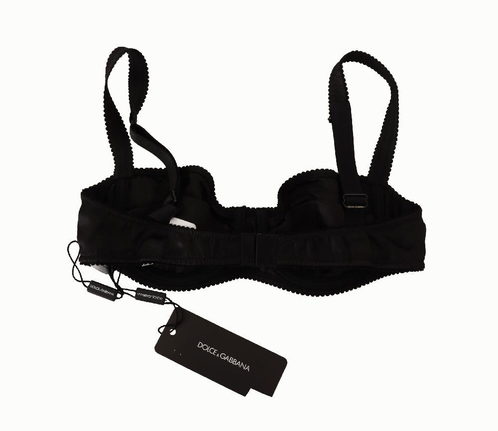 Black Polka Dot Satin Lace Balconette Bra - it1-xs