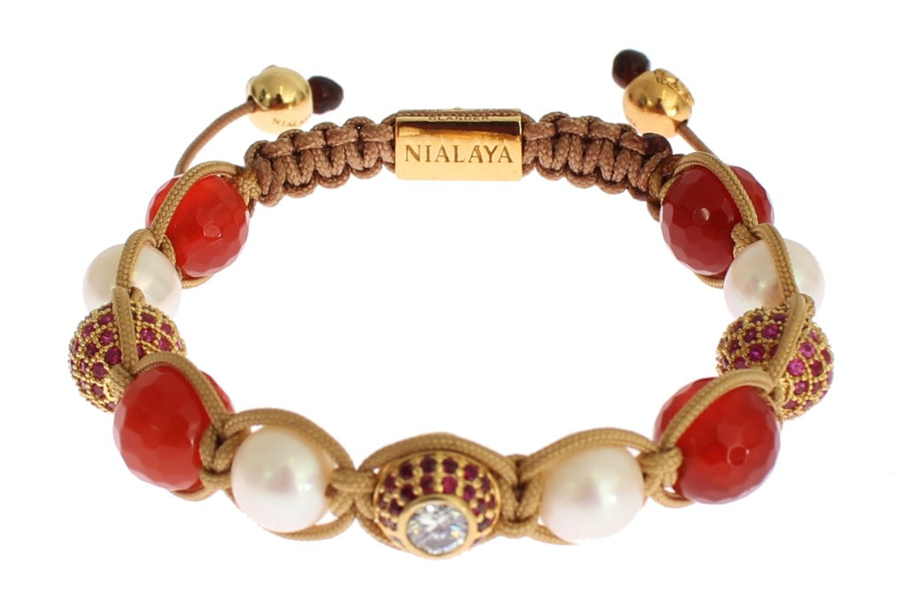 CZ Carnelian Pearl 925 Silver Bracelet - s