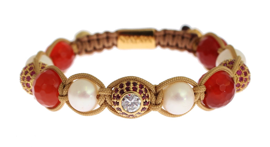 CZ Carnelian Pearl 925 Silver Bracelet - s
