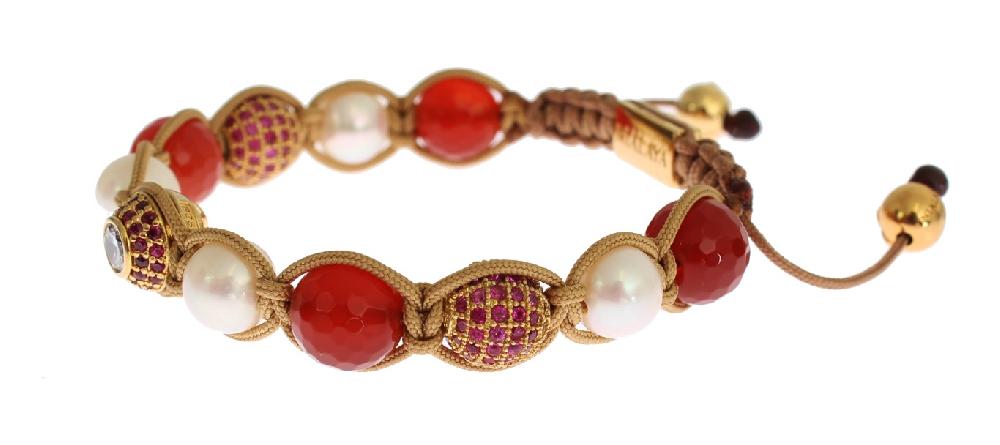 CZ Carnelian Pearl 925 Silver Bracelet - s