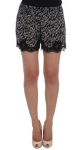 Black White Floral Lace Silk Sleepwear Shorts - it1-xs
