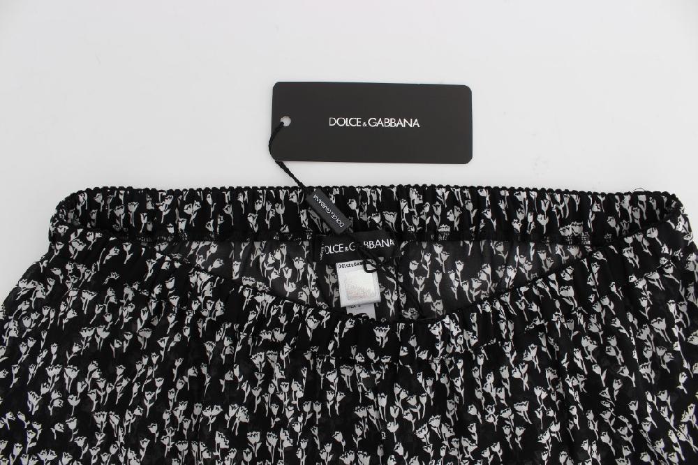Black White Floral Lace Silk Sleepwear Shorts - it1-xs