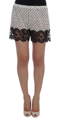White Black Floral Lace Silk Sleepwear Shorts - m