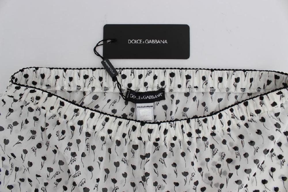 White Black Floral Lace Silk Sleepwear Shorts - m