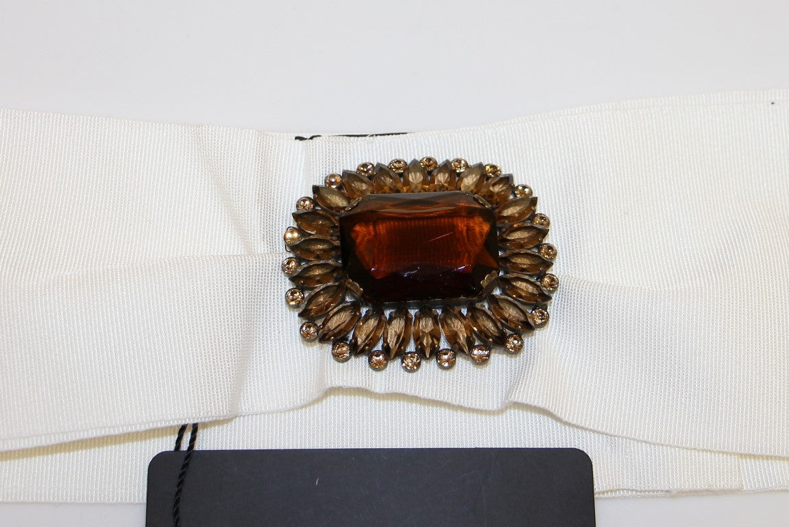 White Crystal Brass Wide Waist Runway Belt - it44-l