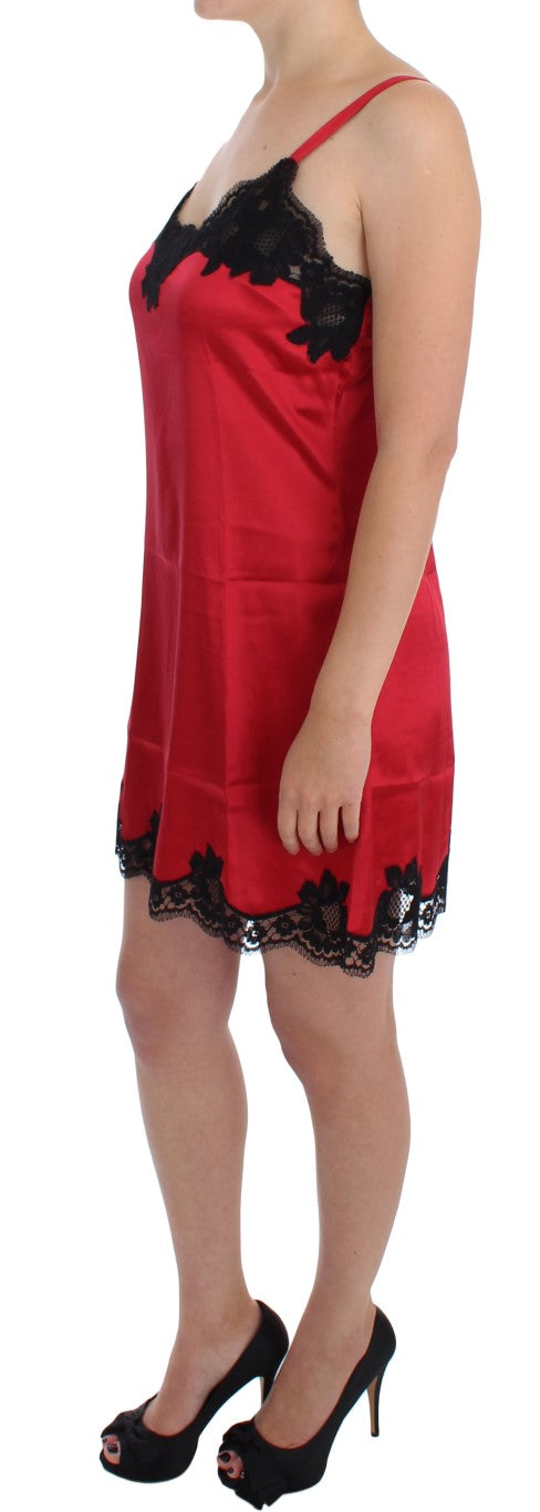 Red Black Silk Lace Dress Lingerie - it1-xs
