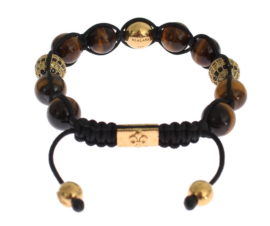 CZ Brown Tigers Eye 925 Silver Bracelet - s