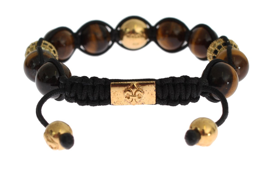 CZ Brown Tigers Eye 925 Silver Bracelet - s