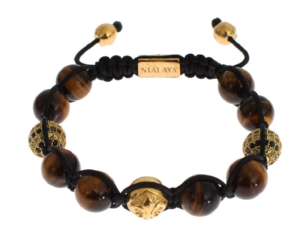 CZ Brown Tigers Eye 925 Silver Bracelet - s