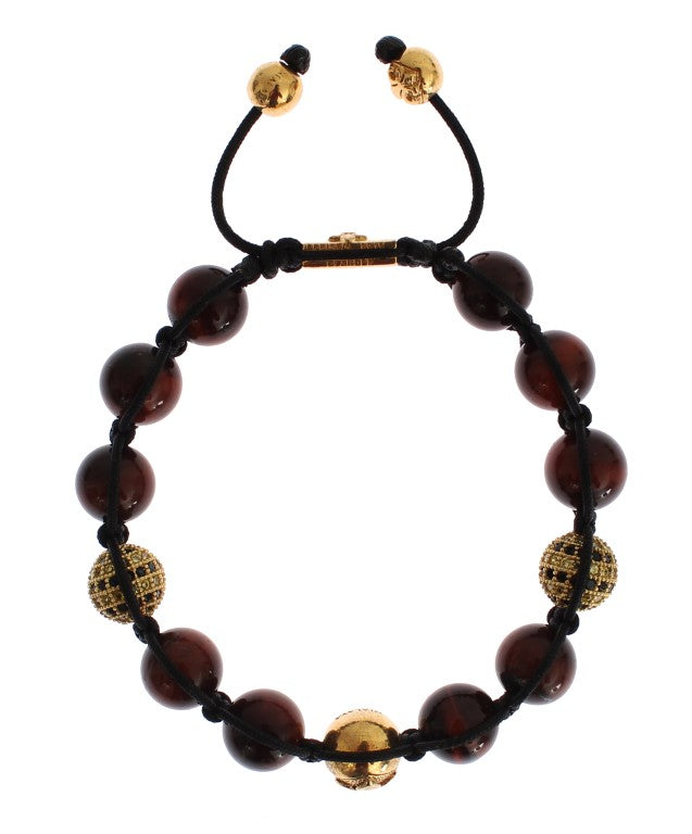 CZ Red Tigers Eye Gold 925 Silver Bracelet - s