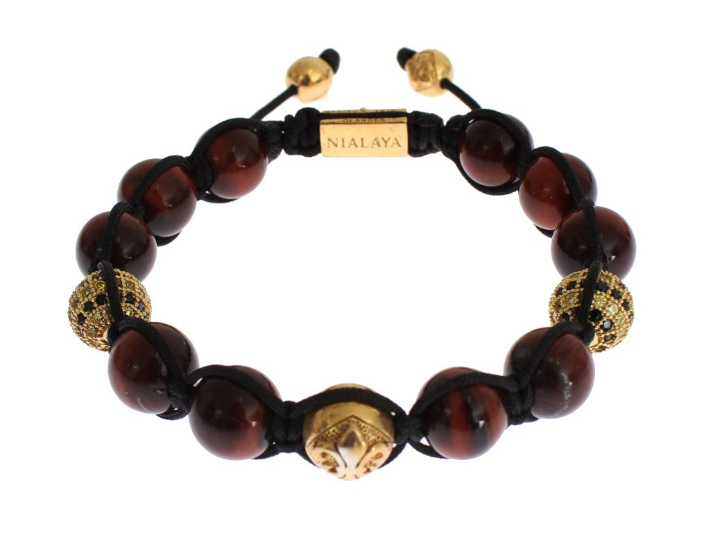 CZ Red Tigers Eye Gold 925 Silver Bracelet - s