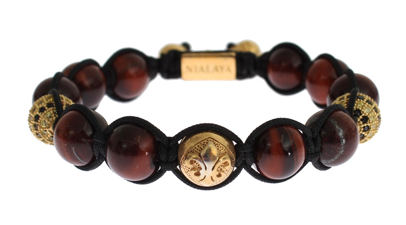CZ Red Tigers Eye Gold 925 Silver Bracelet - s