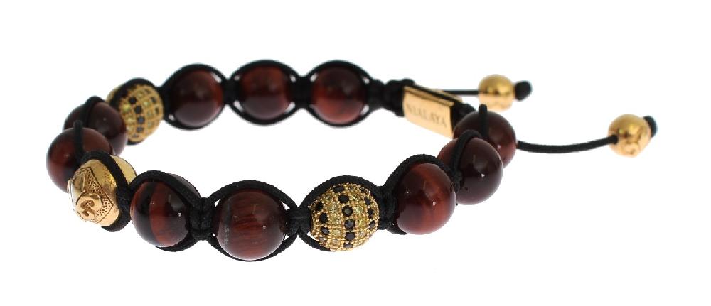 CZ Red Tigers Eye Gold 925 Silver Bracelet - s