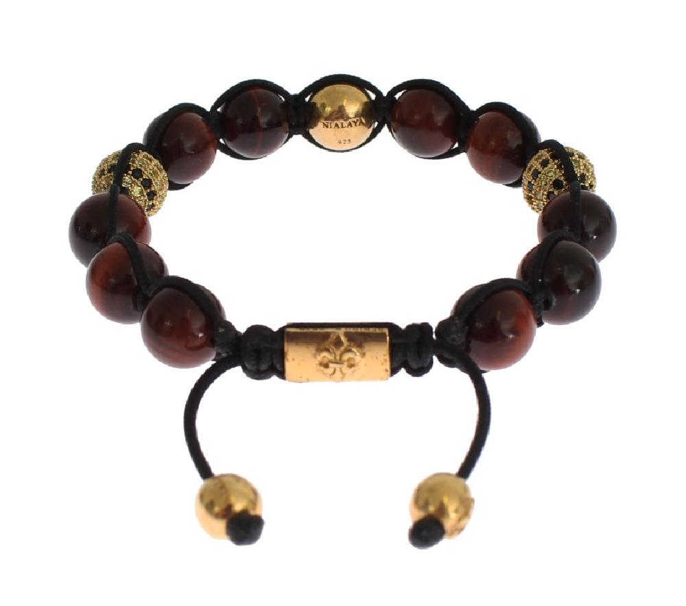 CZ Red Tigers Eye Gold 925 Silver Bracelet - s