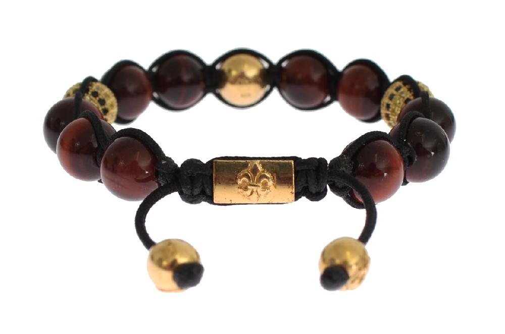 CZ Red Tigers Eye Gold 925 Silver Bracelet - s