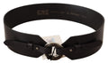 Black Leather Silver Round Buckle Belt - 85-cm-34-inches