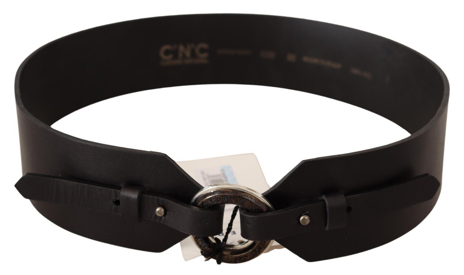 Black Leather Silver Round Buckle Belt - 85-cm-34-inches