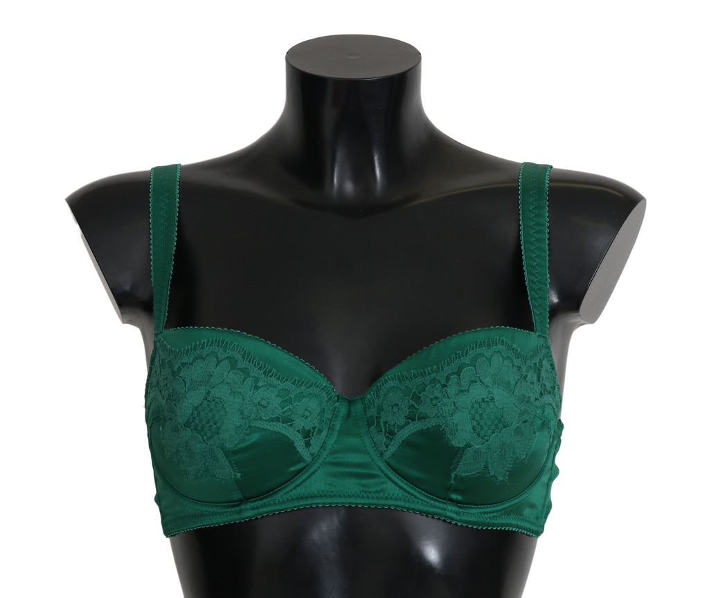 Green Silk Stretch Floral Lace Bra Underwear - it1-xs
