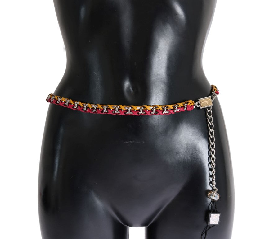 Red Yellow Leather Crystal Belt - m