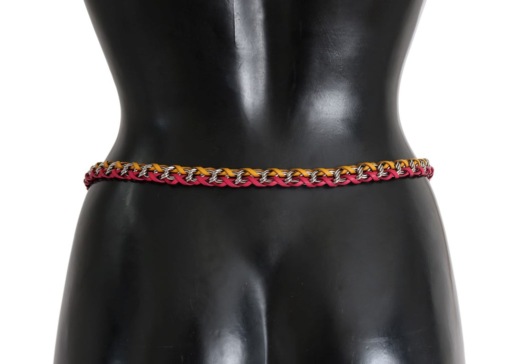 Red Yellow Leather Crystal Belt - m
