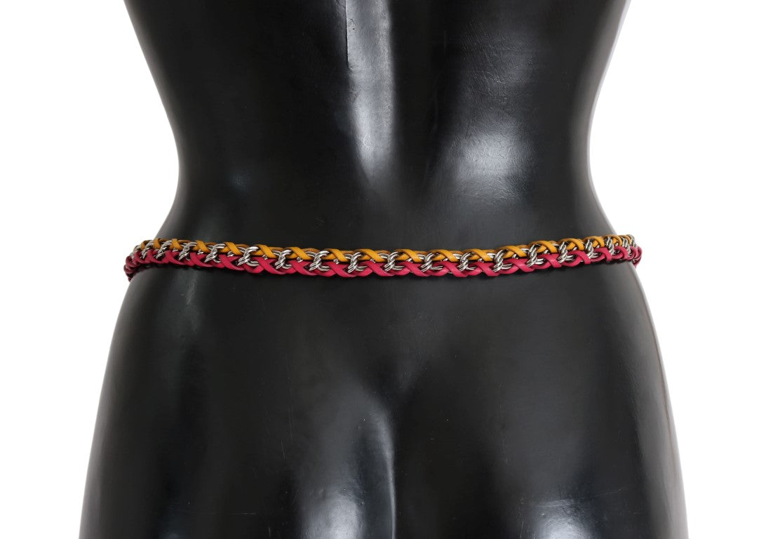 Red Yellow Leather Crystal Belt - m
