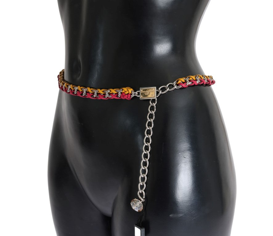 Red Yellow Leather Crystal Belt - s