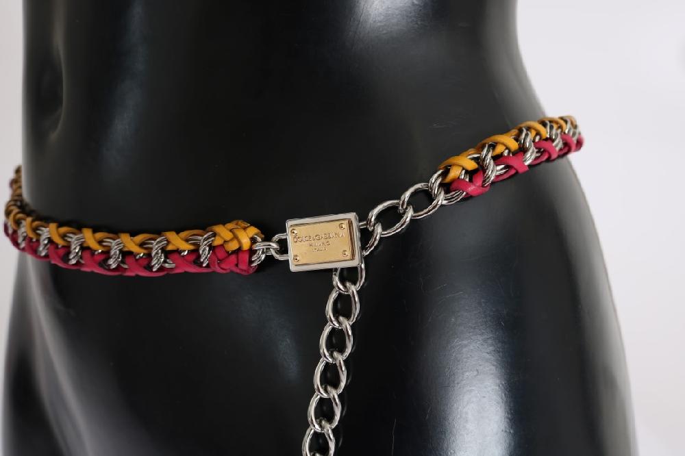 Red Yellow Leather Crystal Belt - s