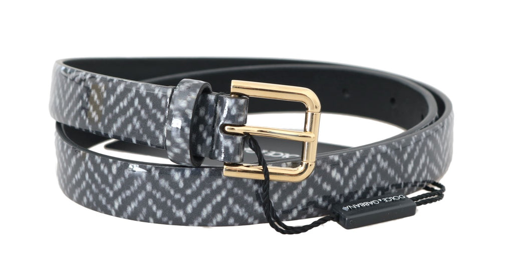 Black White Chevron Pattern Leather Belt - 65-cm-26-inches