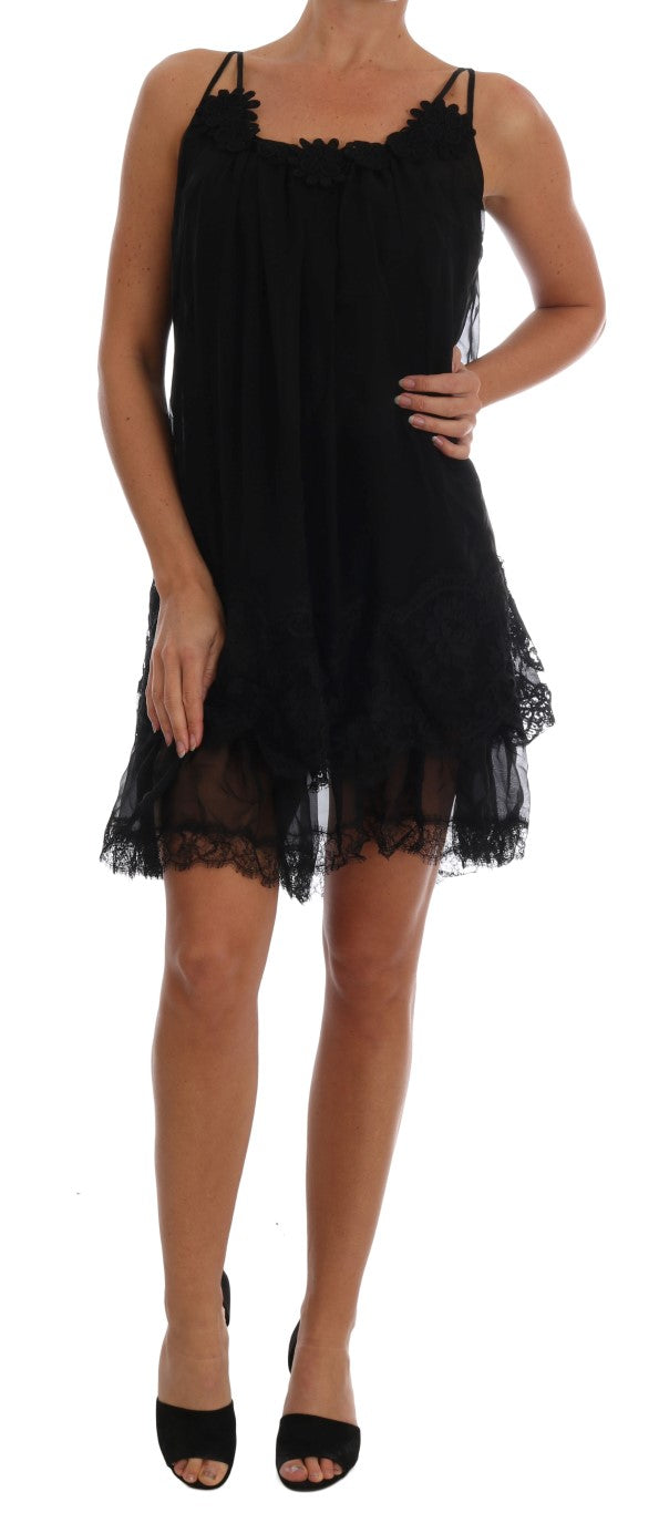 Black Silk Lace Chemise Dress - it1-xs