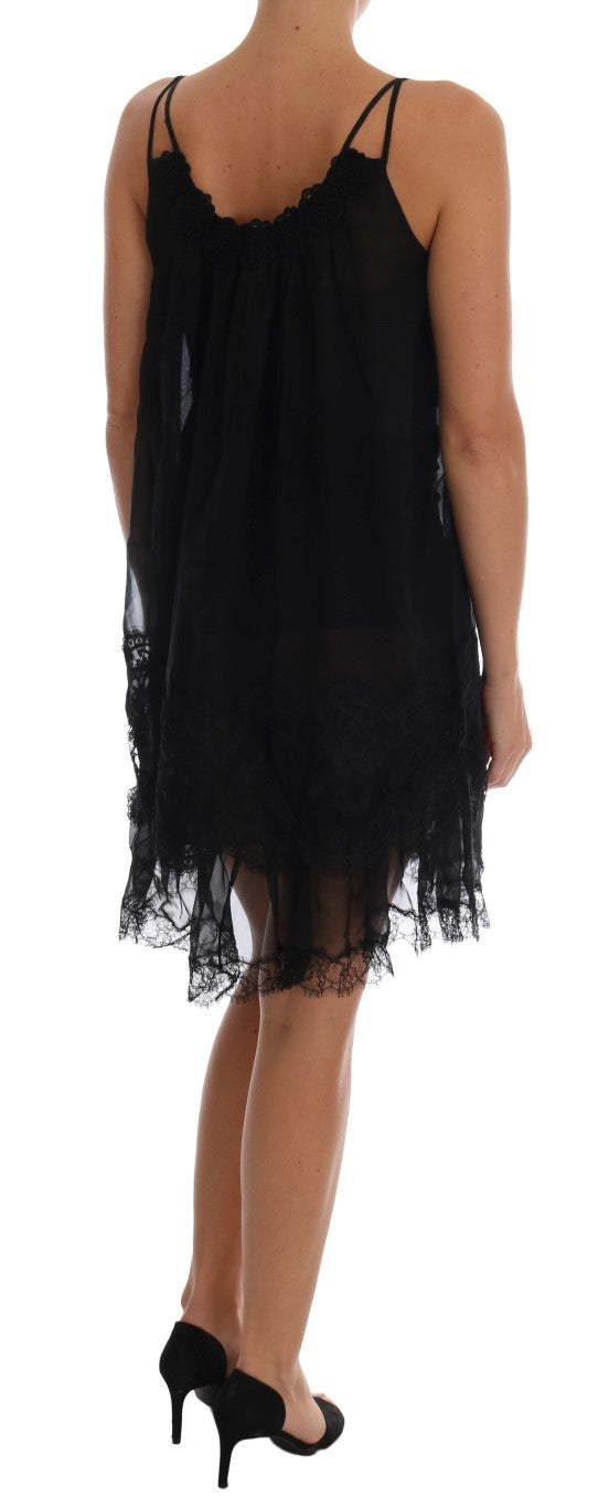 Black Silk Lace Chemise Dress - it1-xs