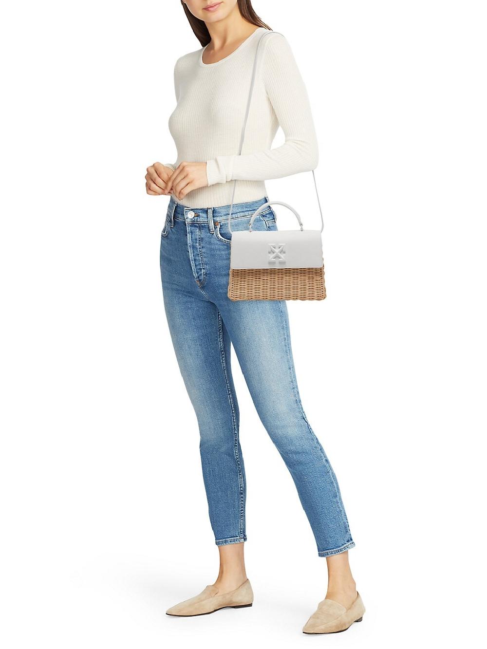 Jitney Off-White Tote Bag in Straw and Leather - women