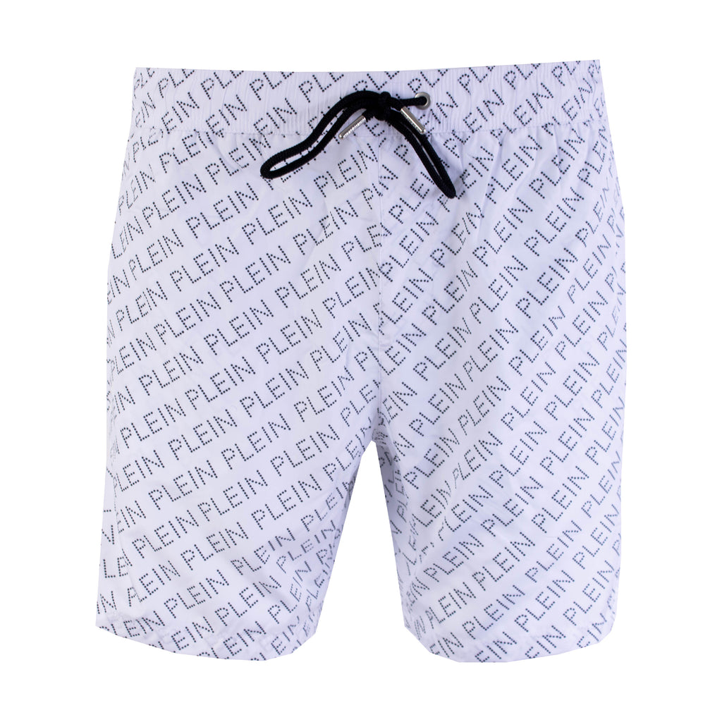 Printed White Boxer Swim short - l