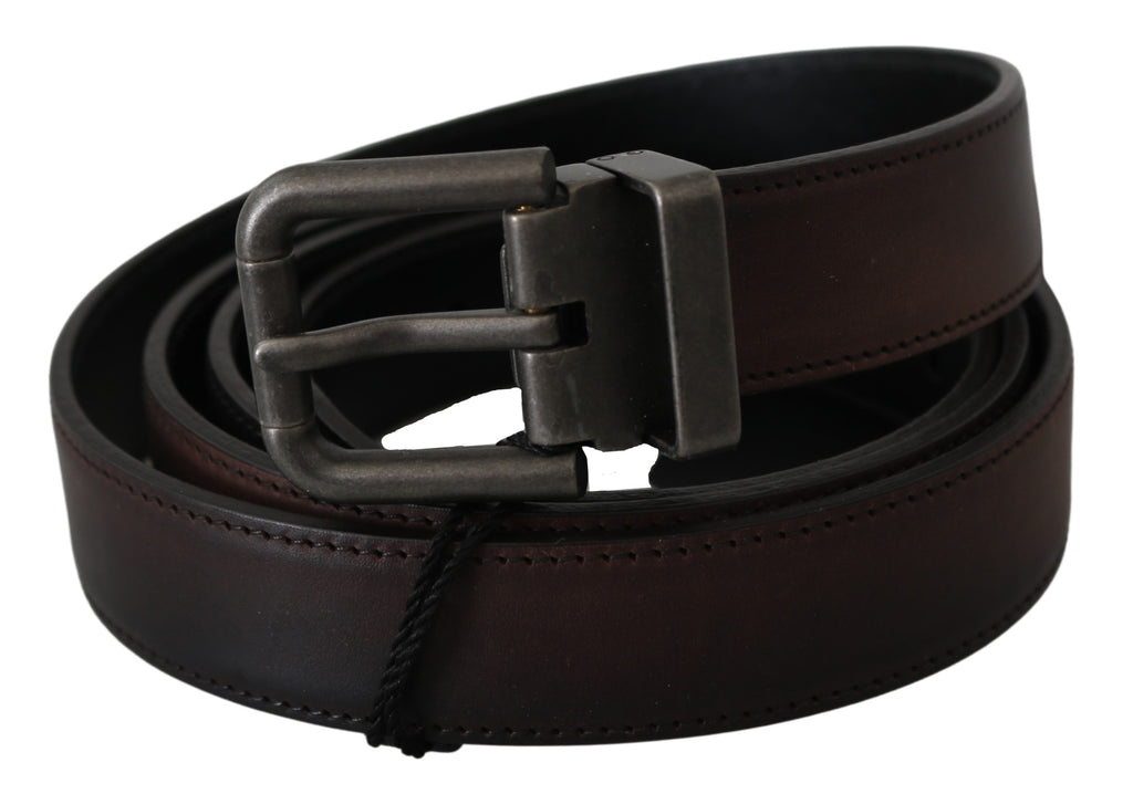 Solid Brown Leather Gray Buckle Belt - 115-cm-46-inches