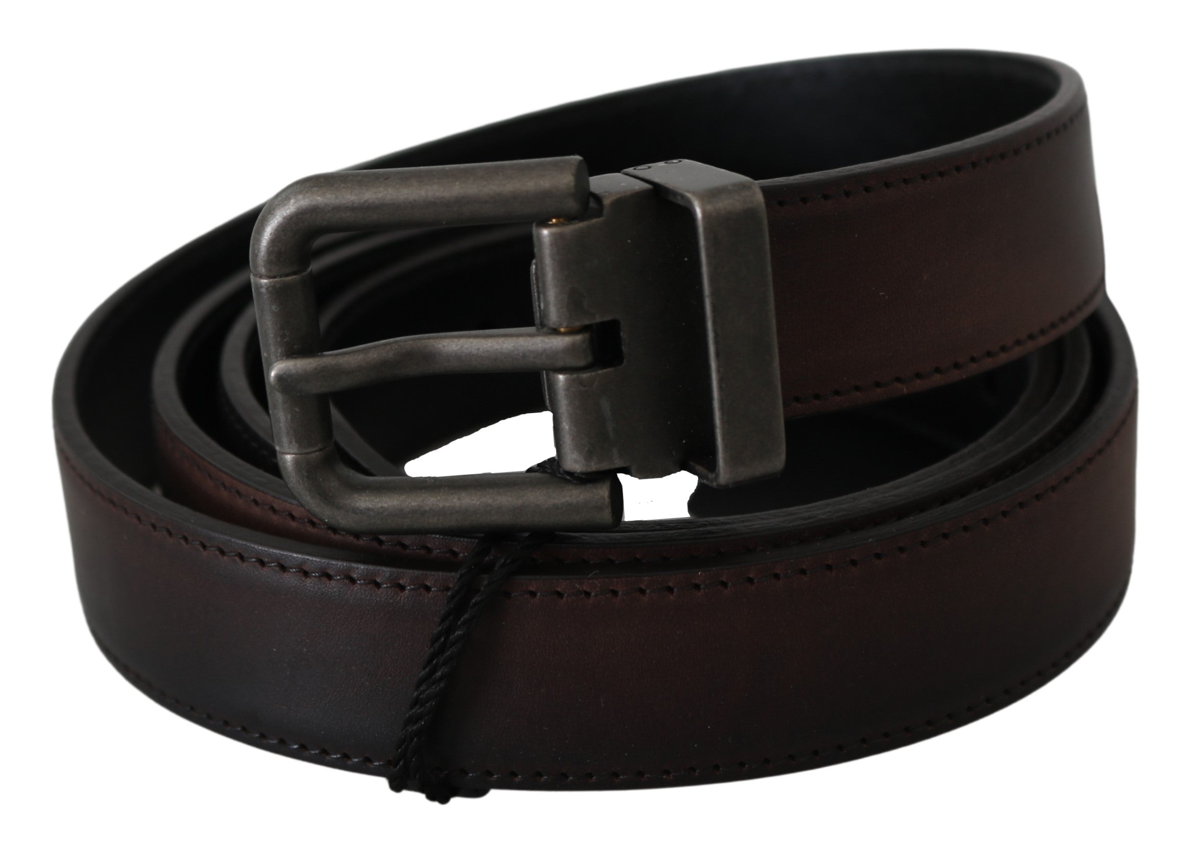 Solid Brown Leather Gray Buckle Belt - 115-cm-46-inches