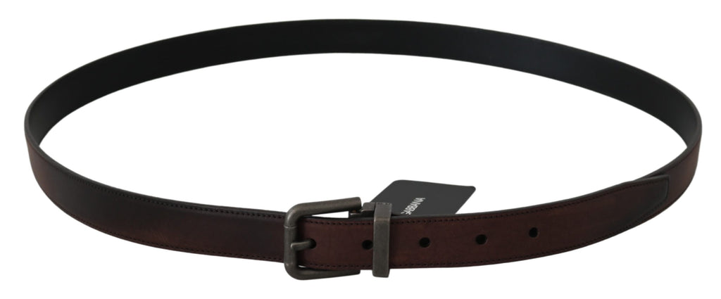 Solid Brown Leather Gray Buckle Belt - 115-cm-46-inches