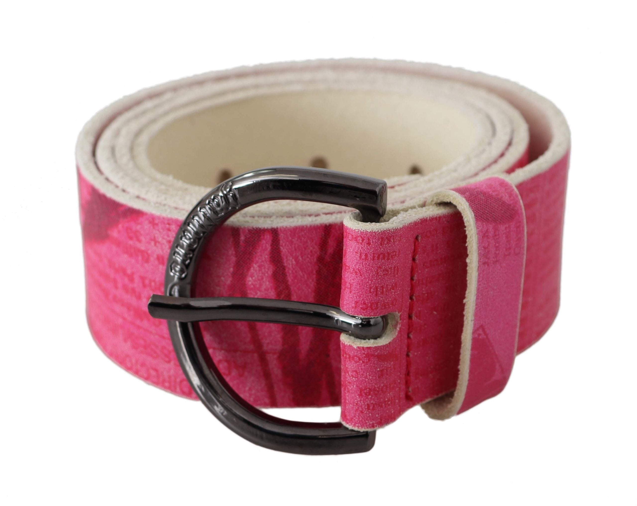 Pink Leather Letter Logo Design Round Buckle Belt - 100-cm-40-inches