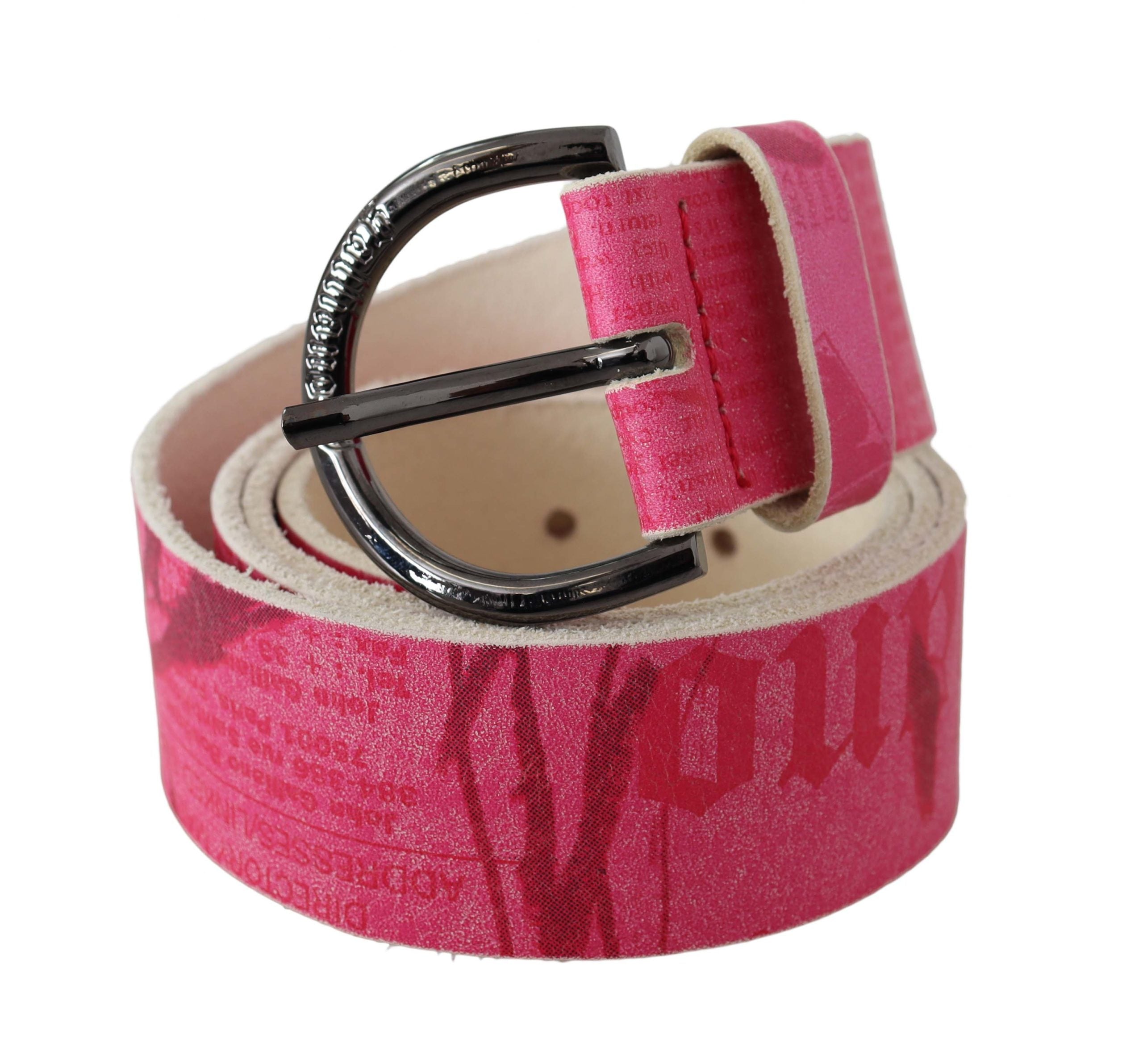 Pink Leather Letter Logo Design Round Buckle Belt - 100-cm-40-inches