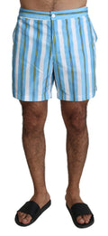 Blue Striped Beachwear Men Swimshorts - it7-xl