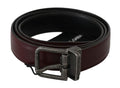 Men Bordeaux Leather Belt with Gray Brushed Buckle - m