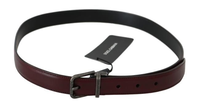 Men Bordeaux Leather Belt with Gray Brushed Buckle - m
