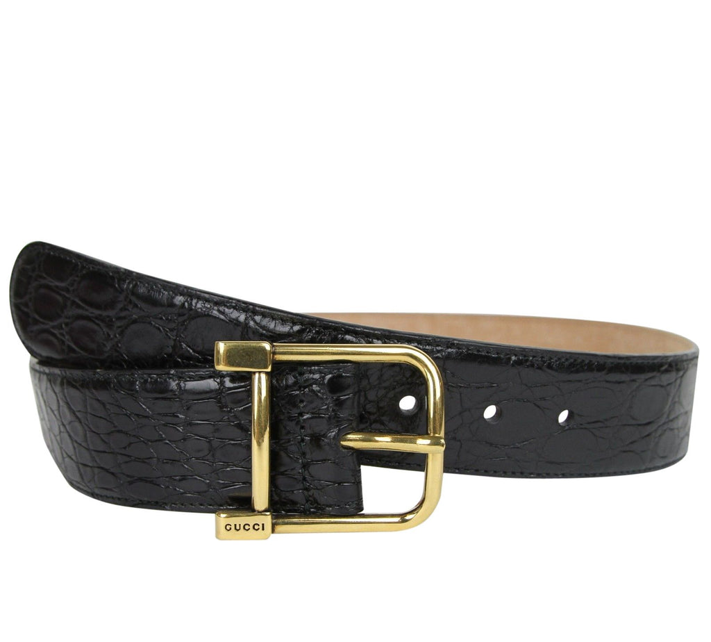 Gucci Women's Gold Squar...kle Black Crocodile Belt - 105-cm-42-inches